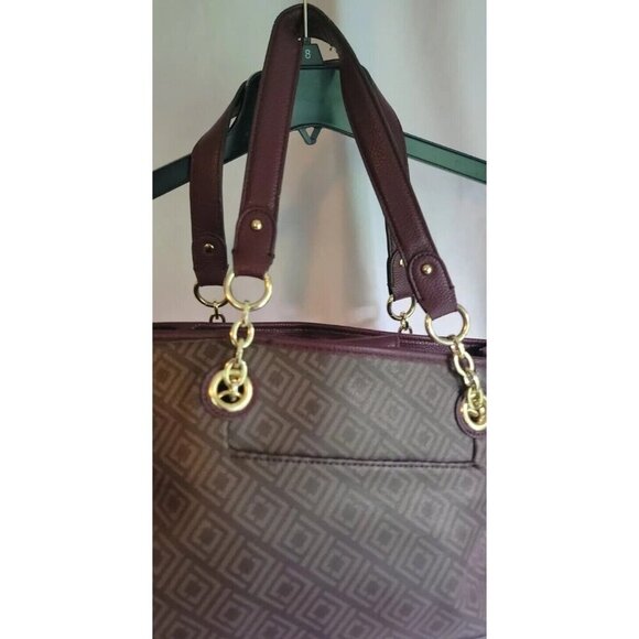 Liz Claiborne Signature Logo Handbag & Wallet Large Burgundy & Brown Purse Tote - Picture 9 of 16